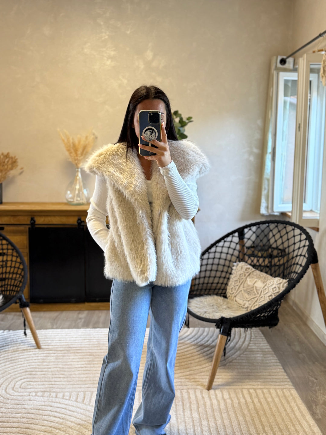 Manteau fourrure beige