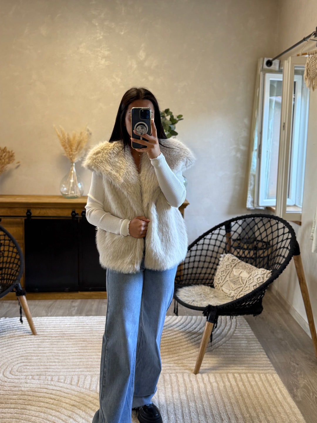 Manteau fourrure beige