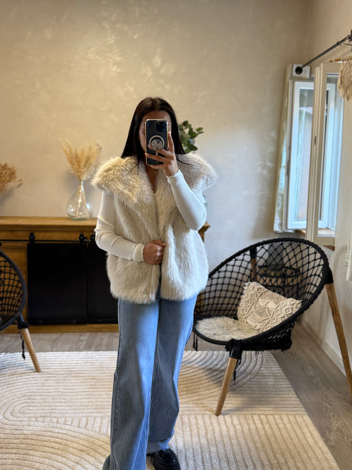 Manteau fourrure beige