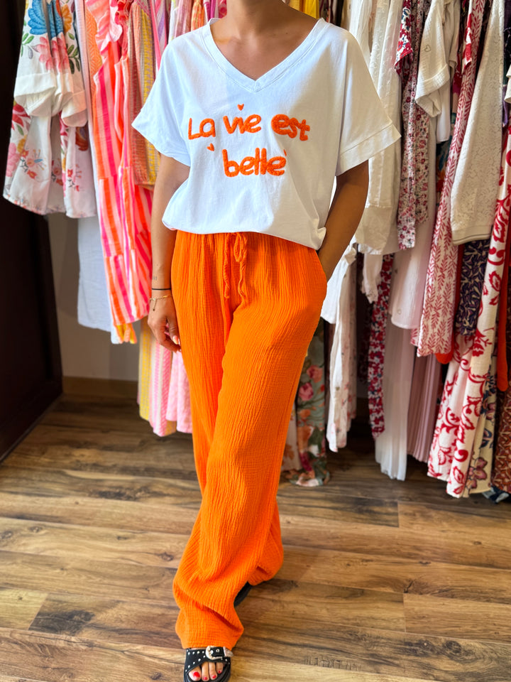Pantalon gaze de coton orange CURVY
