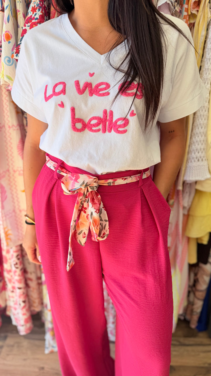 Teeshirt la vie est belle fushia