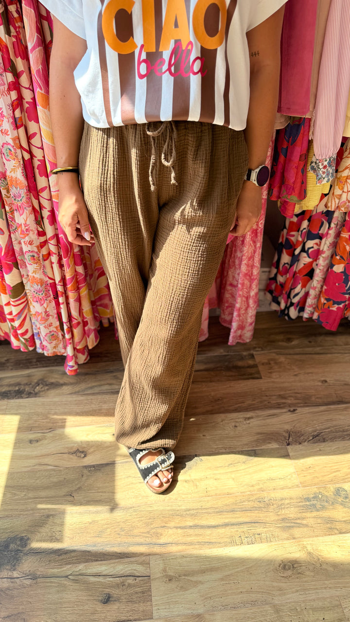 Pantalon gaze de coton Chocolat