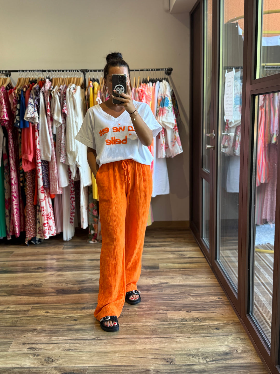 Pantalon gaze de coton orange CURVY
