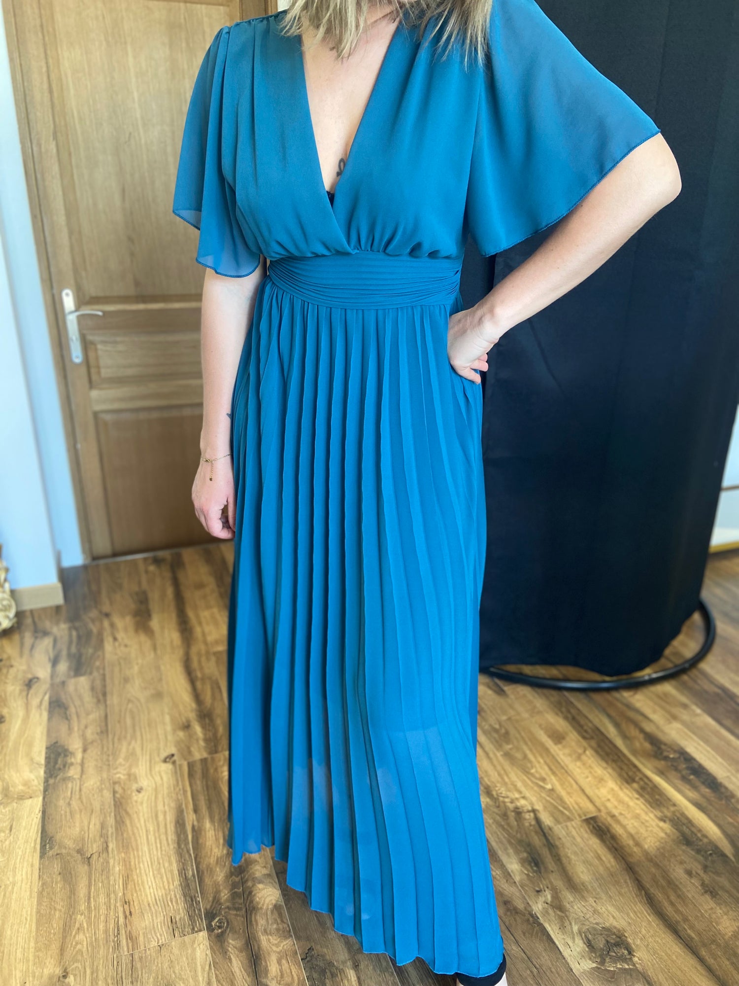 Robe longue Aglaé bleu canard