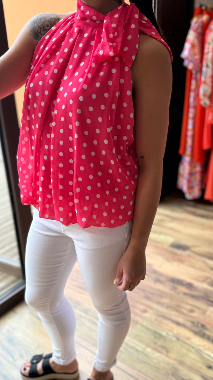 Top Zalia fushia à pois