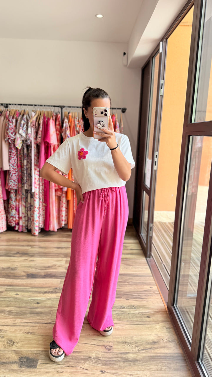 Teeshirt fleur blanc fushia