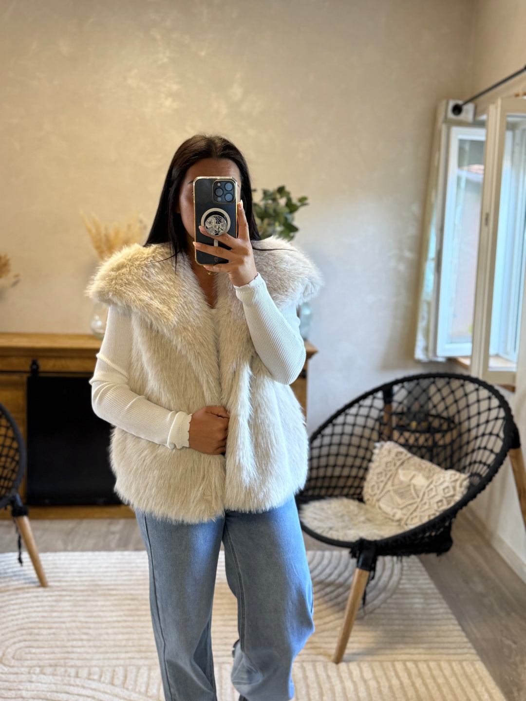 Manteau fourrure beige