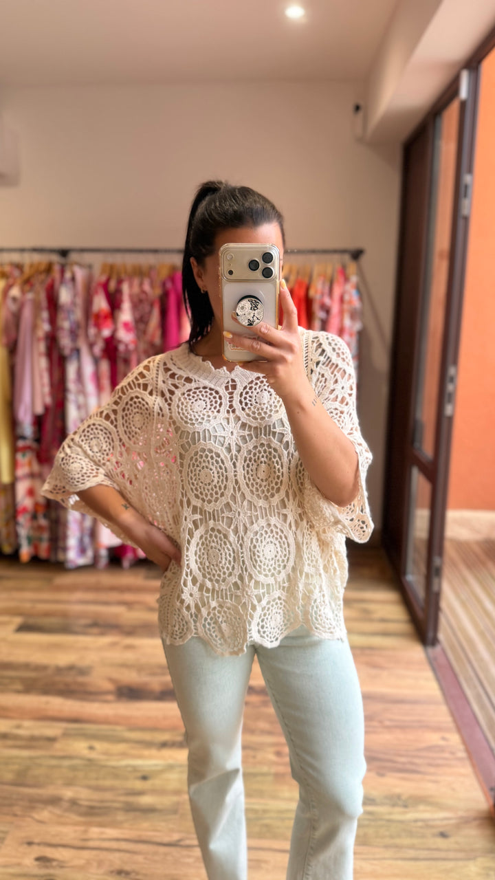 Top crochet beige