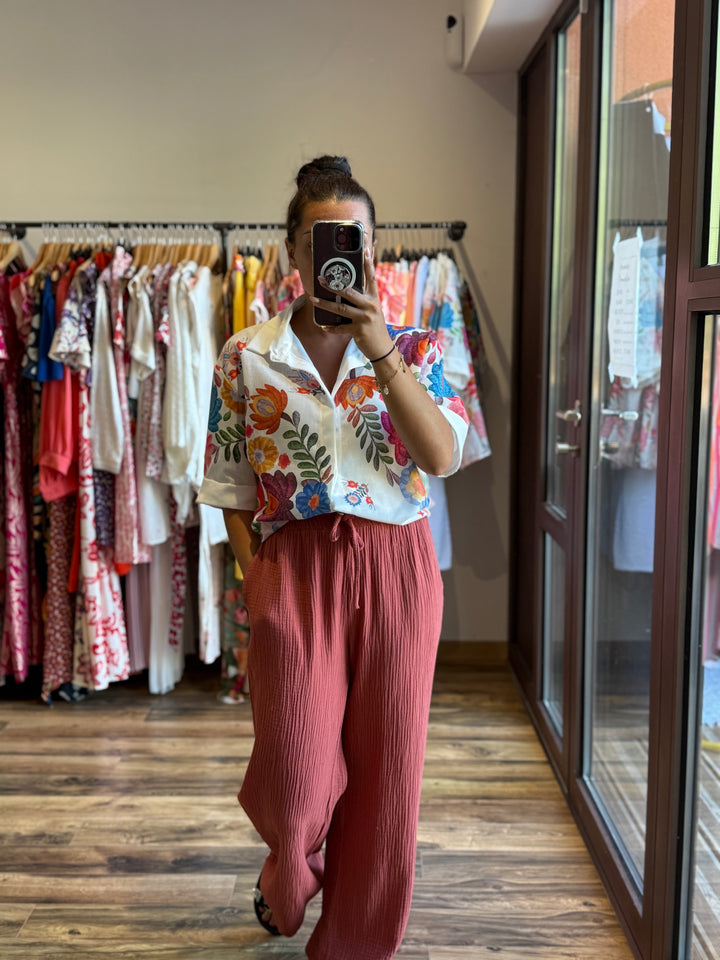 Pantalon gaze de coton terracotta