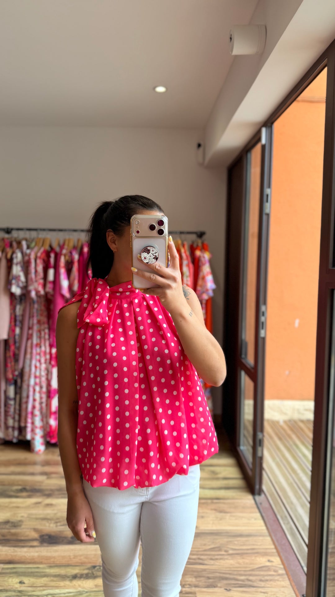 Top Zalia fushia à pois