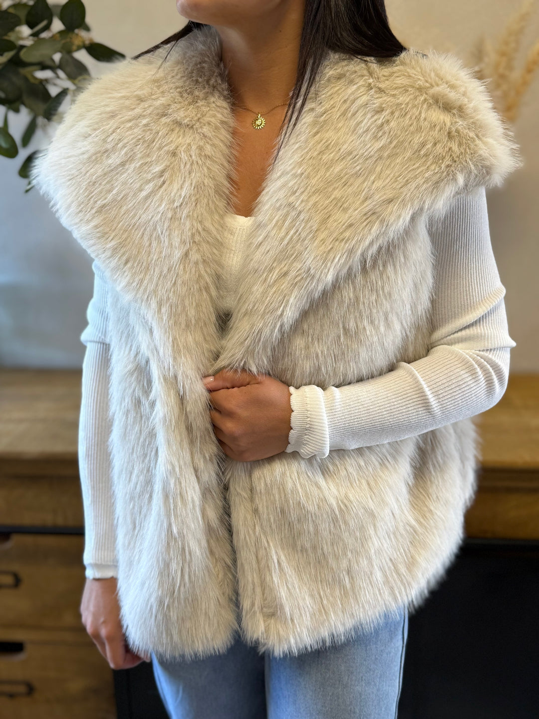 Manteau fourrure beige