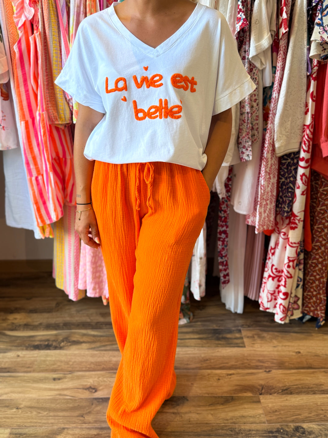 Pantalon gaze de coton orange CURVY