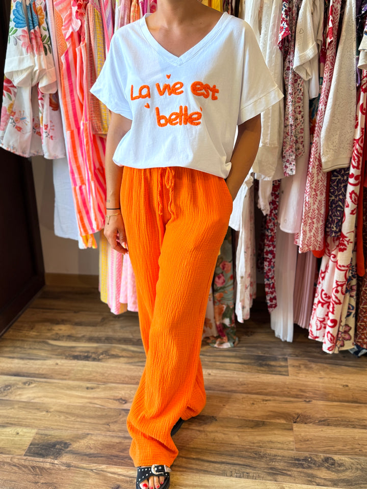 Pantalon gaze de coton orange CURVY