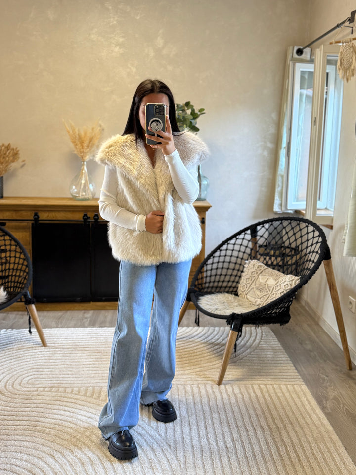 Manteau fourrure beige