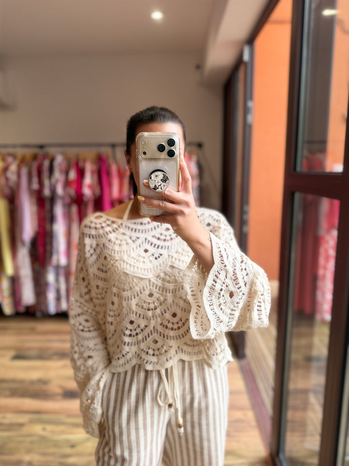 Top crochet beige