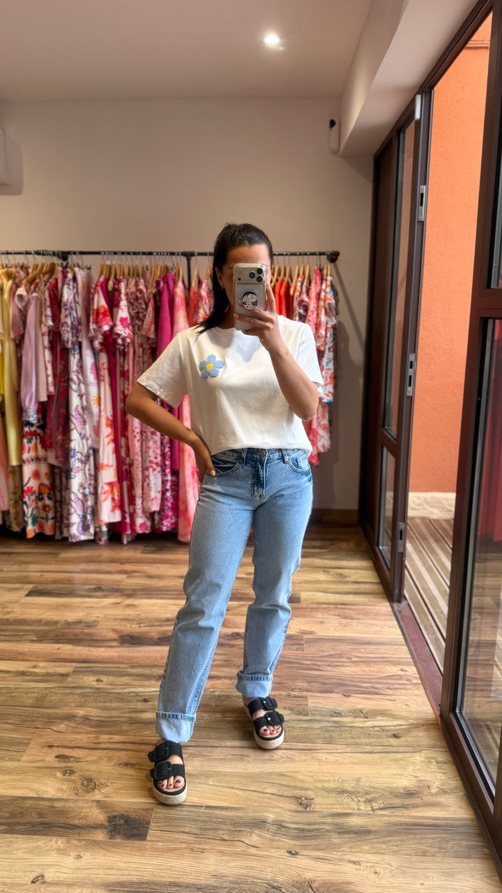 Teeshirt fleur blanc / bleu