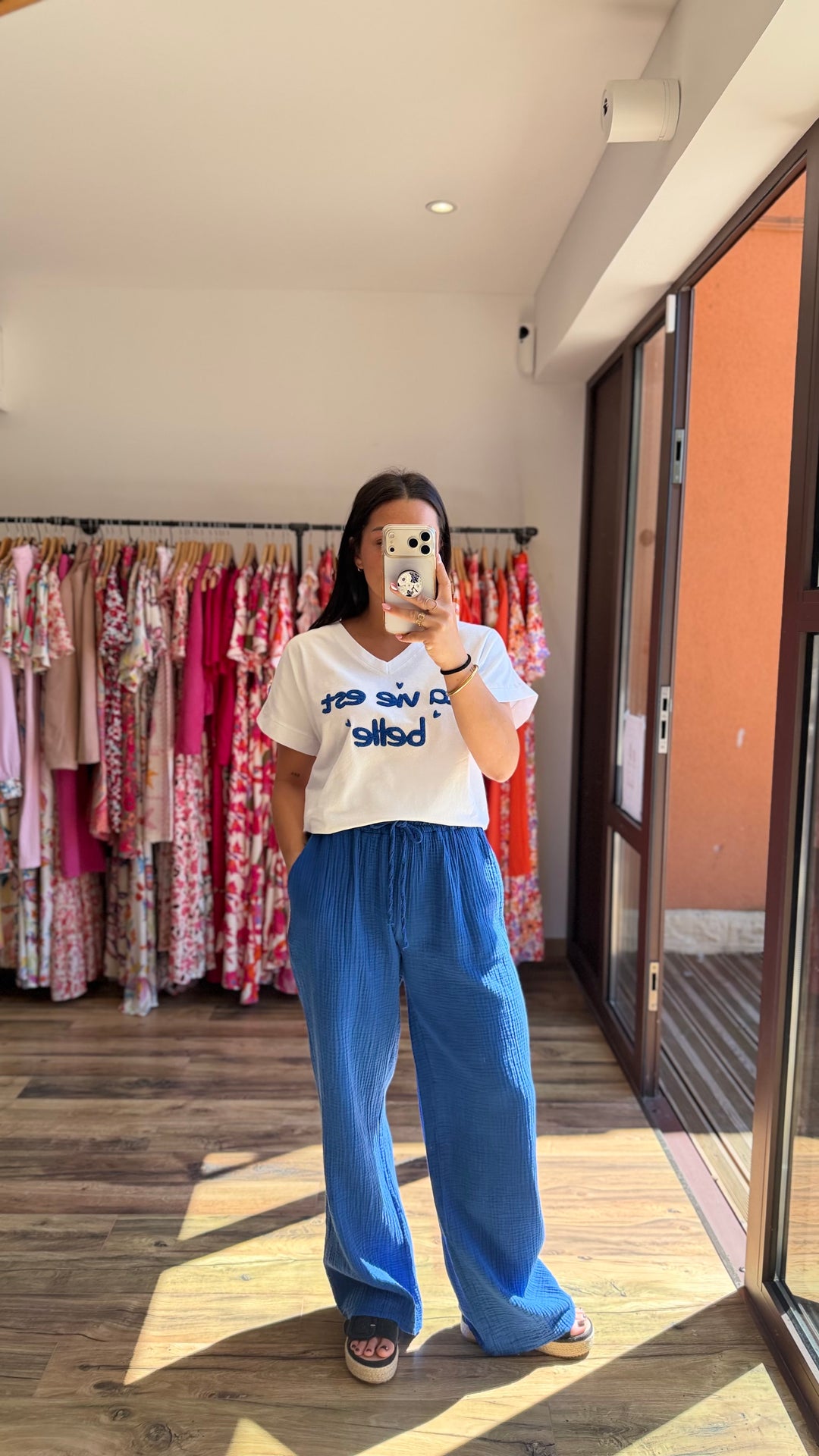Pantalon gaze de coton bleu roi