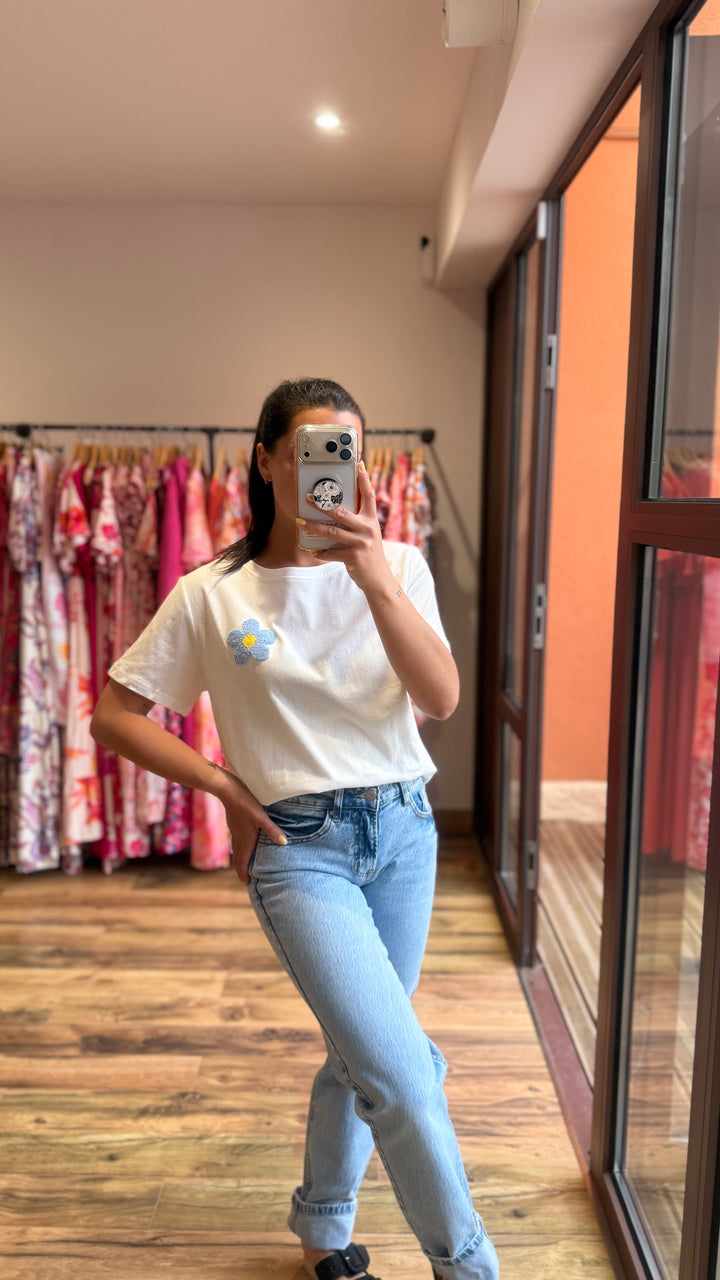 Teeshirt fleur blanc / bleu