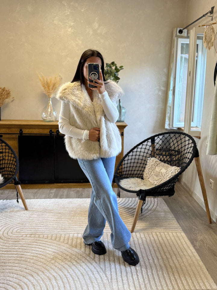 Manteau fourrure beige