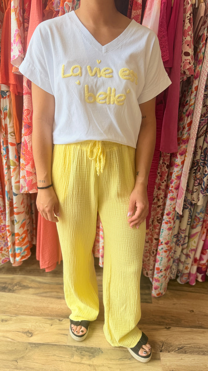 Teeshirt la vie est belle jaune