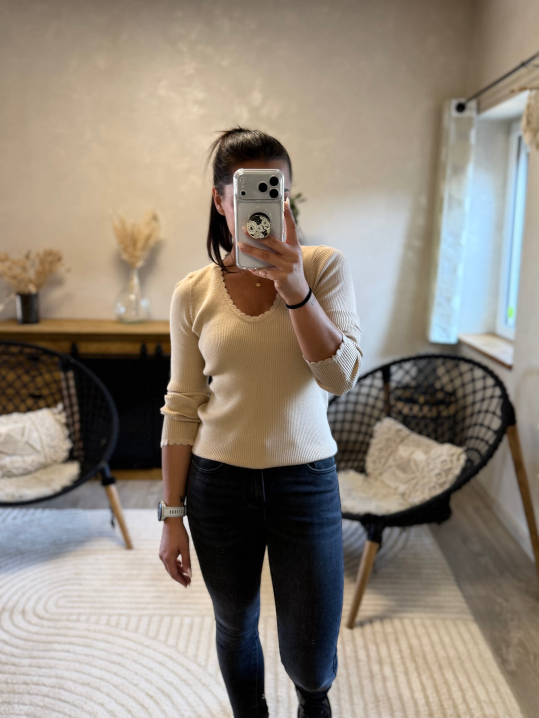 Pull fin Aragone beige