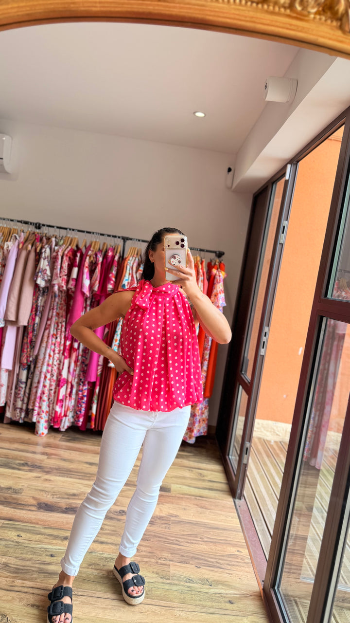 Top Zalia fushia à pois
