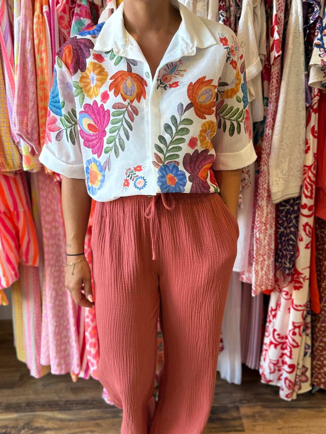 Pantalon gaze de coton terracotta CURVY