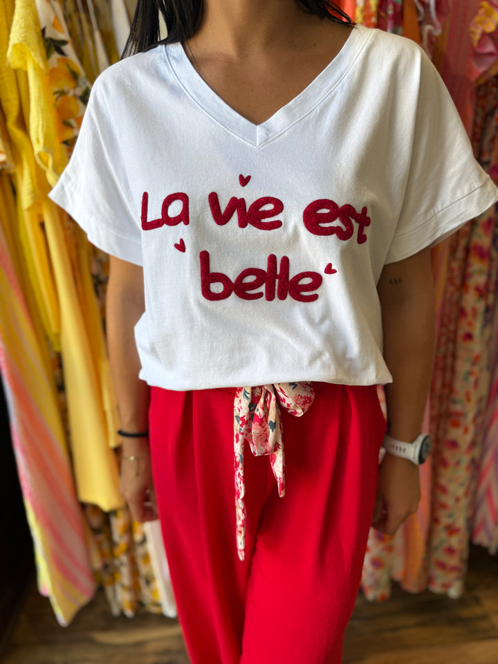 Teeshirt la vie est belle rouge