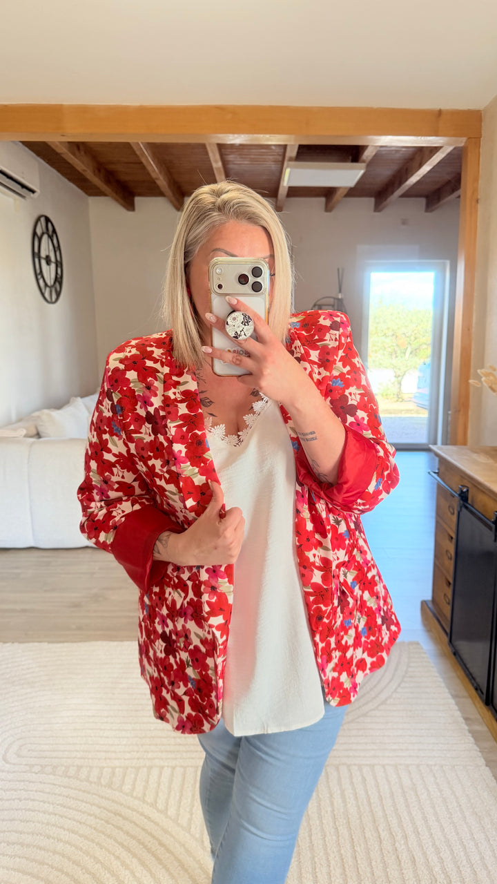 Blazer fleuri rouge TU 48/52