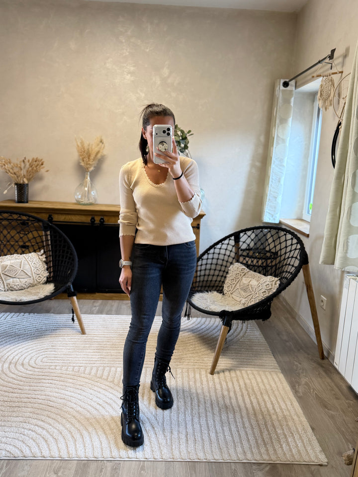 Pull fin Aragone beige