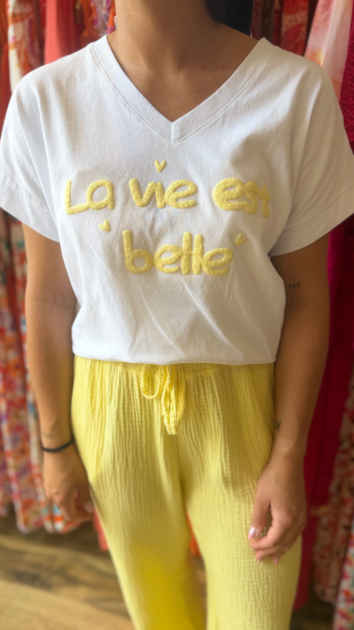 Teeshirt la vie est belle jaune