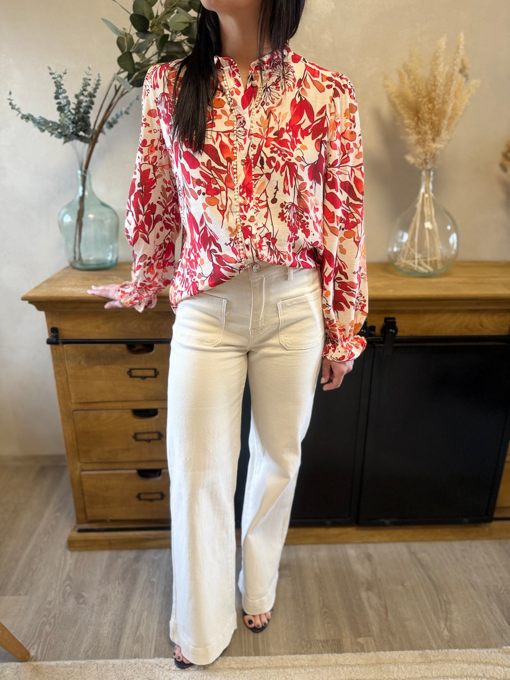 Chemise Ofélia rouge femme look jean Parker