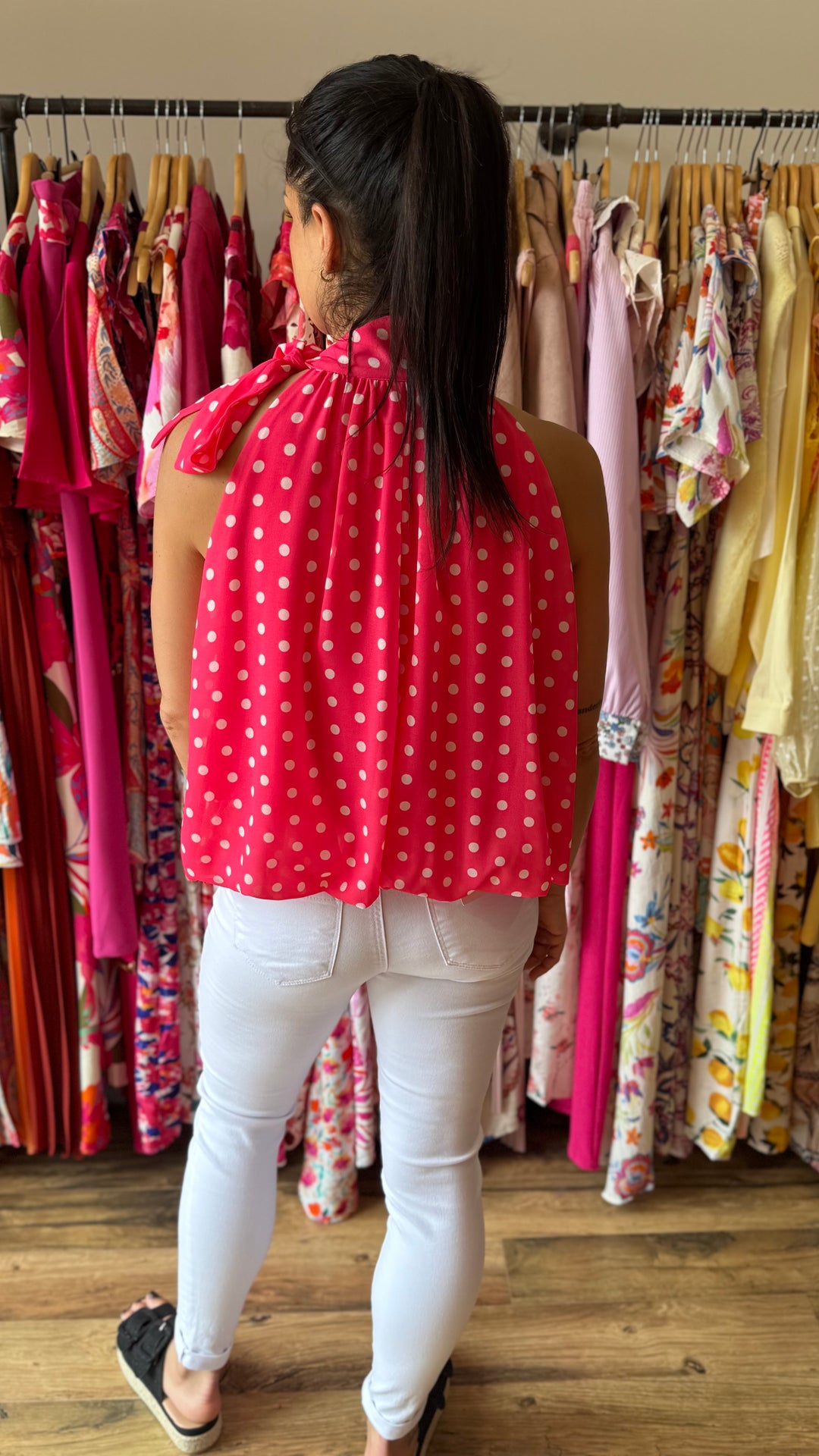 Top Zalia fushia à pois