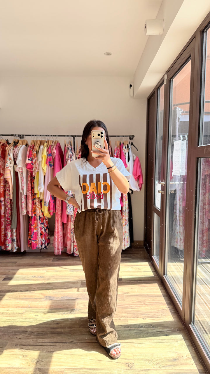 Pantalon gaze de coton Chocolat