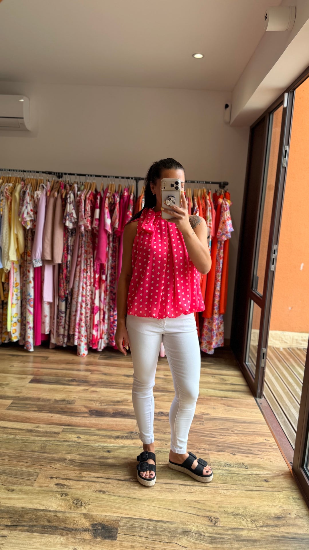 Top Zalia fushia à pois
