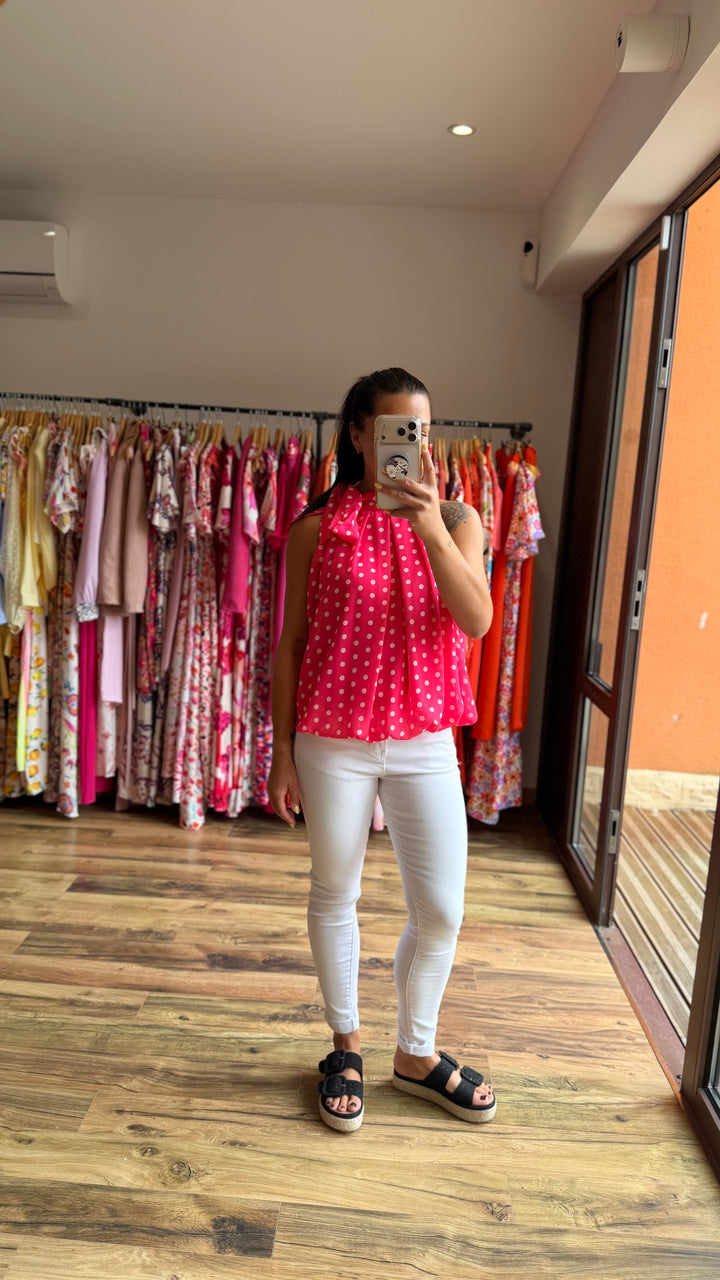 Top Zalia fushia à pois