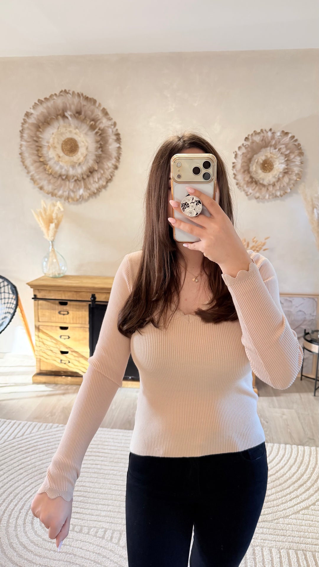 Pull fin Simah beige