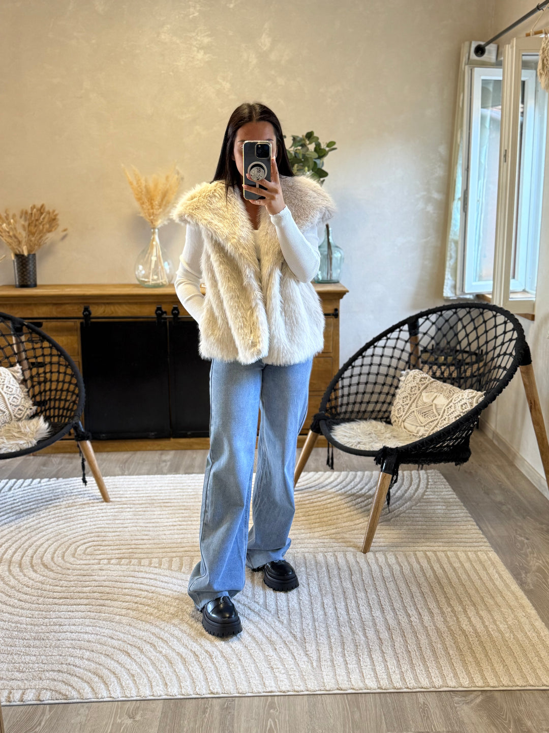 Manteau fourrure beige