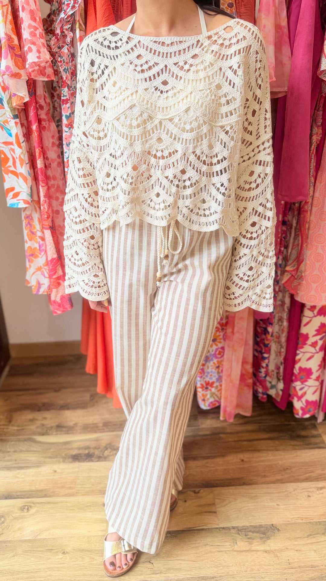 Top crochet beige