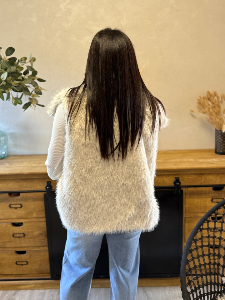 Manteau fourrure beige