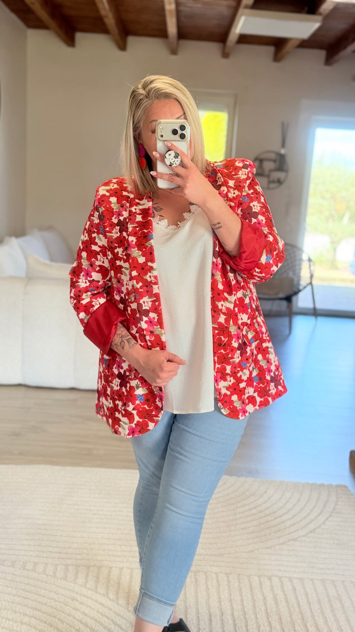 Blazer fleuri rouge TU 48/52