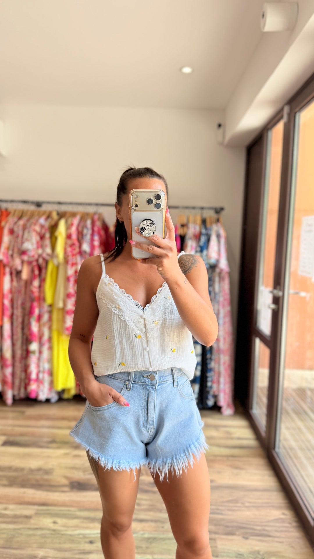 Short en jean franges