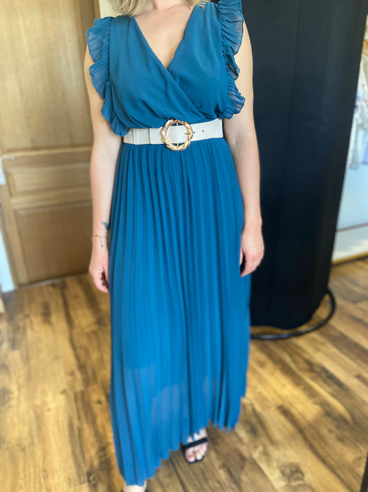 Robe longue Bérénice bleu canard