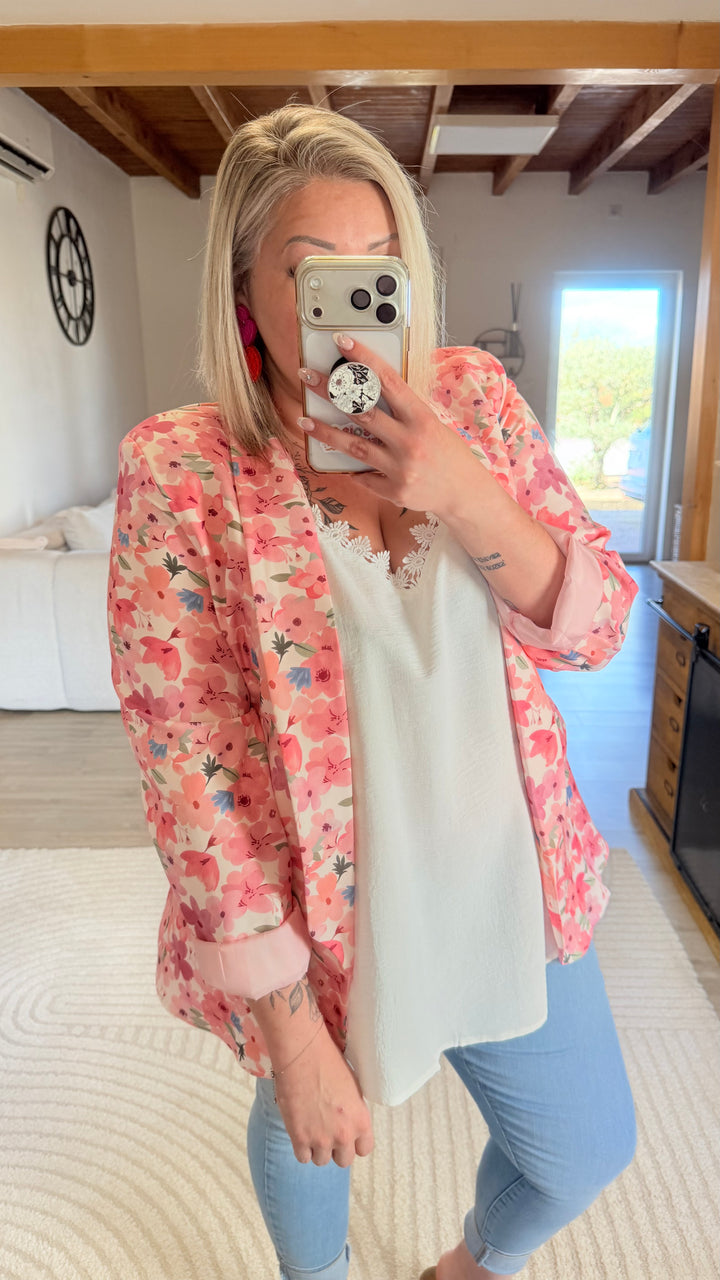 Blazer fleuri rose TU 48/52