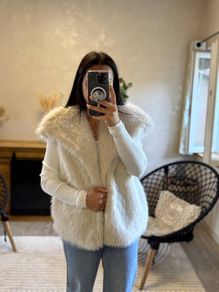 Manteau fourrure beige