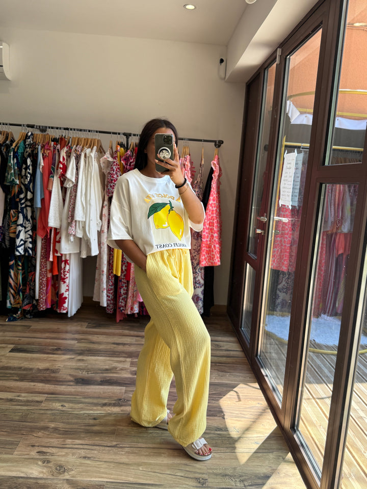 Pantalon gaze de coton jaune CURVY