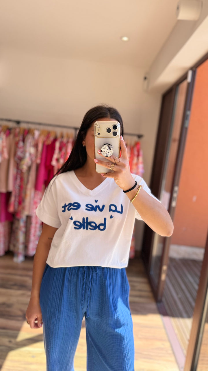Teeshirt la vie est belle bleu roi