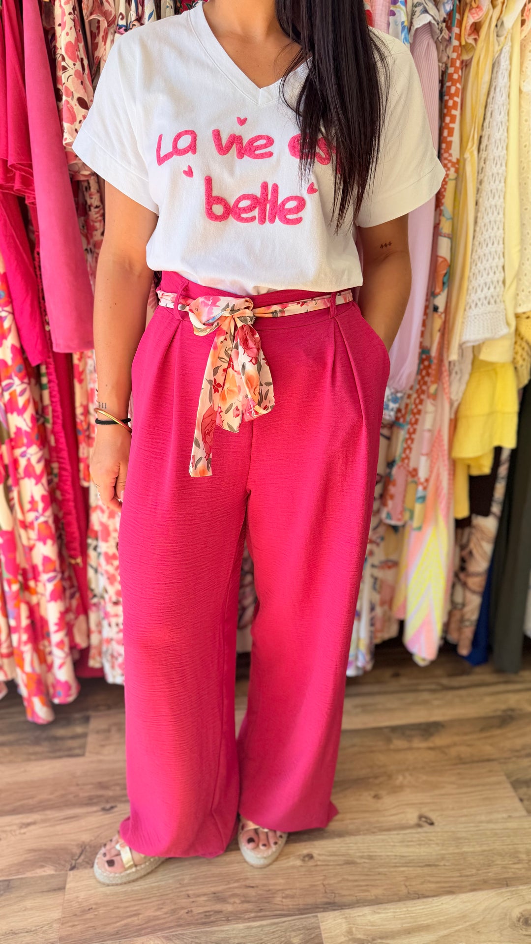 Teeshirt la vie est belle fushia
