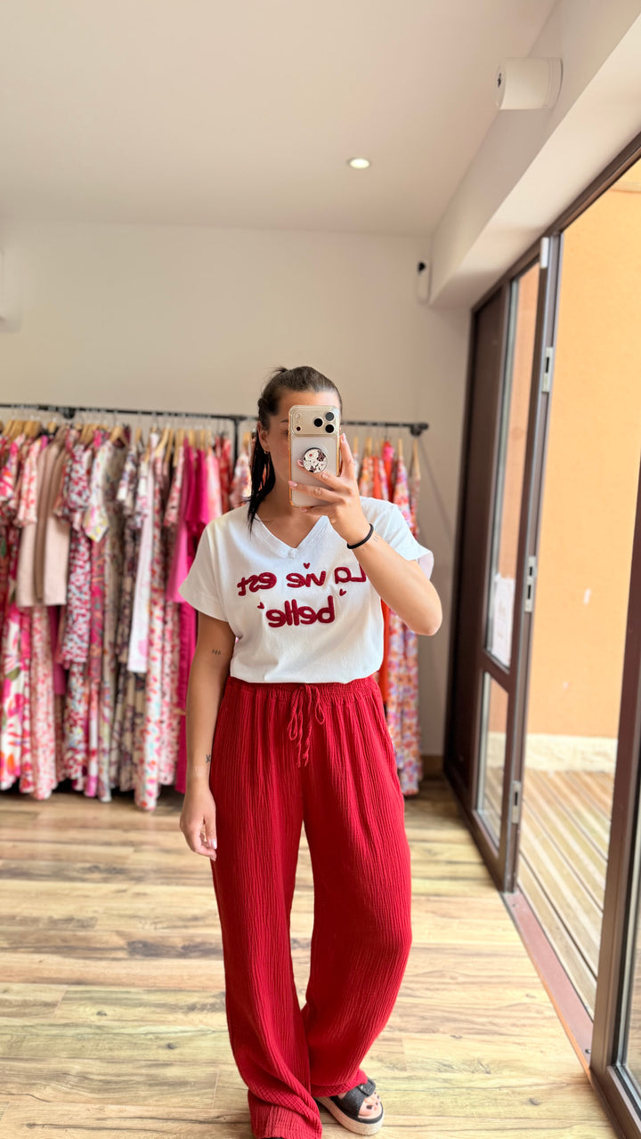 Teeshirt la vie est belle rouge