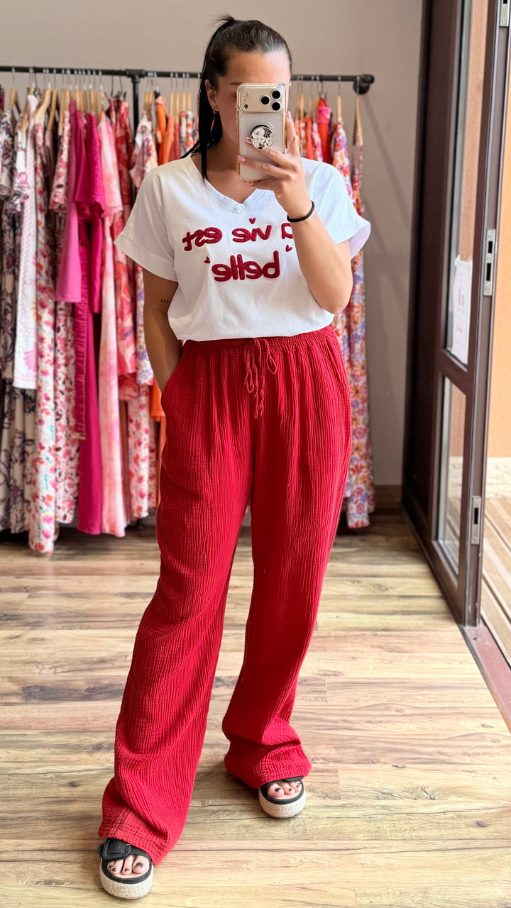Teeshirt la vie est belle rouge